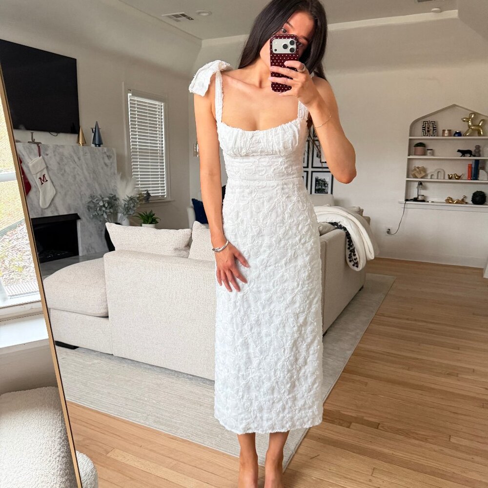 Cupid Tied Shoulder Embellished Midi Dress White